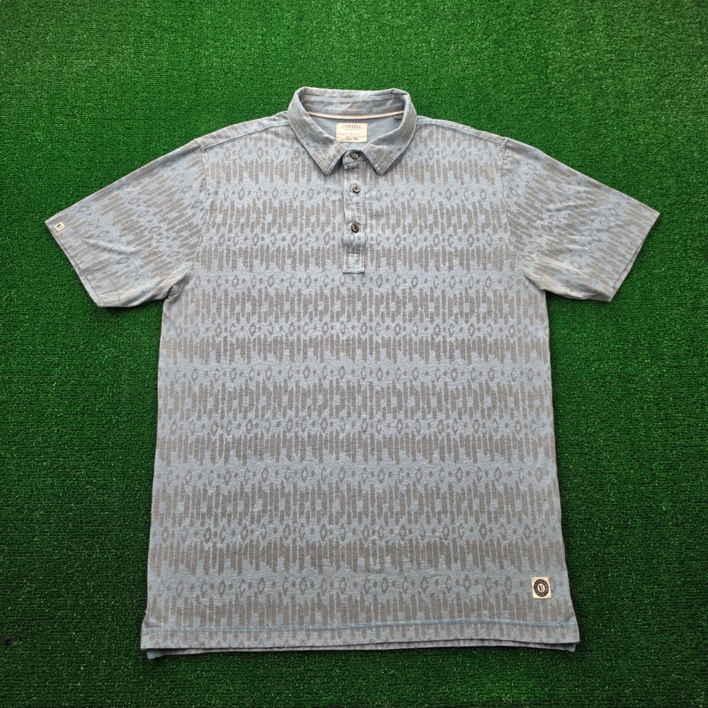 Linksoul John Ashworth Golf Polo Shirt Mens Large Blue Gray Geometric Preppy